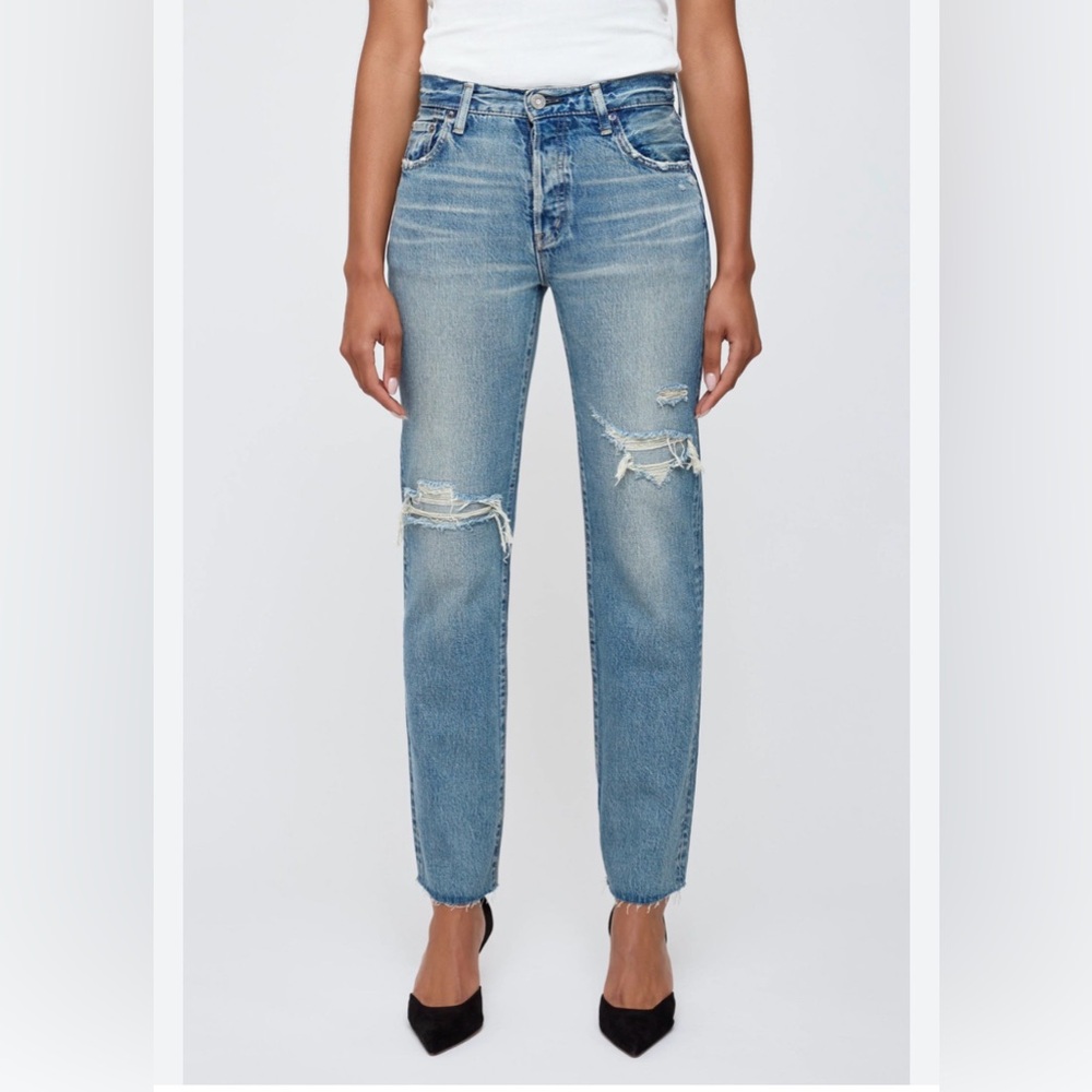 Moussy Light Blue Distressed Straight Leg Jeans